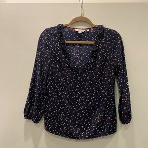 Boden Navy Long Sleeve Top with Red and Yellow Flowers Women's Size 2